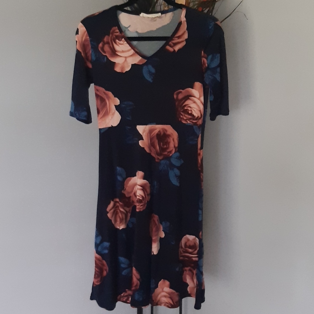 Dark navy blue dress with flowers